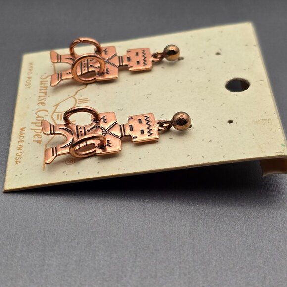 Wheeler Native American Kachina Doll Dangle Earrings 1.25" Stamped Made in USA - Picture 2 of 7